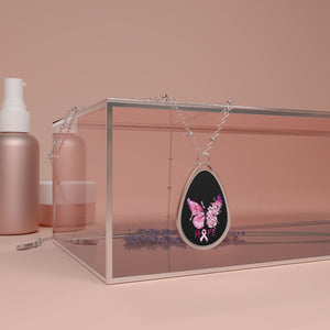 Butterfly Hope Breast Cancer Oval Necklace