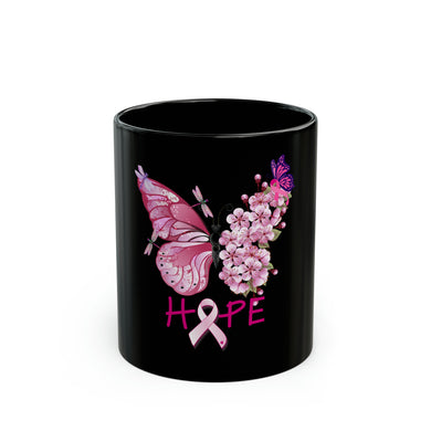 Butterfly Hope Breast Cancer Black Mug (11oz, 15oz)