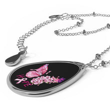 Load image into Gallery viewer, Butterfly Hope Breast Cancer Oval Necklace