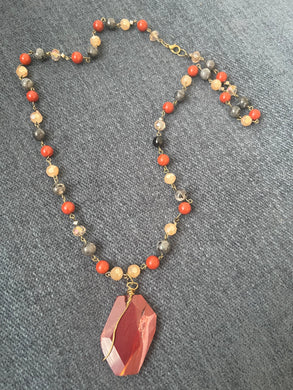 Red Jasper,larvakite Crystal necklace and earring set