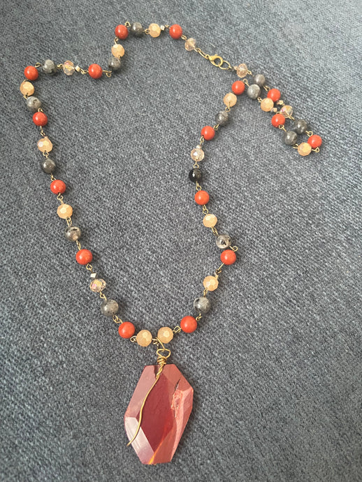 Red Jasper,larvakite Crystal necklace and earring set