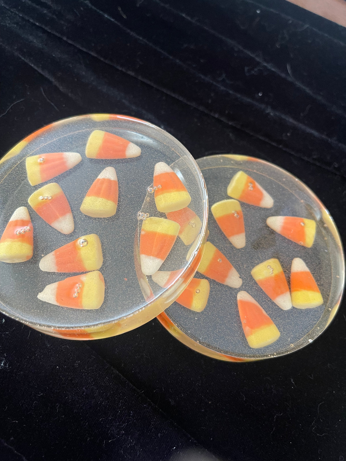 Candy corn resin coasters