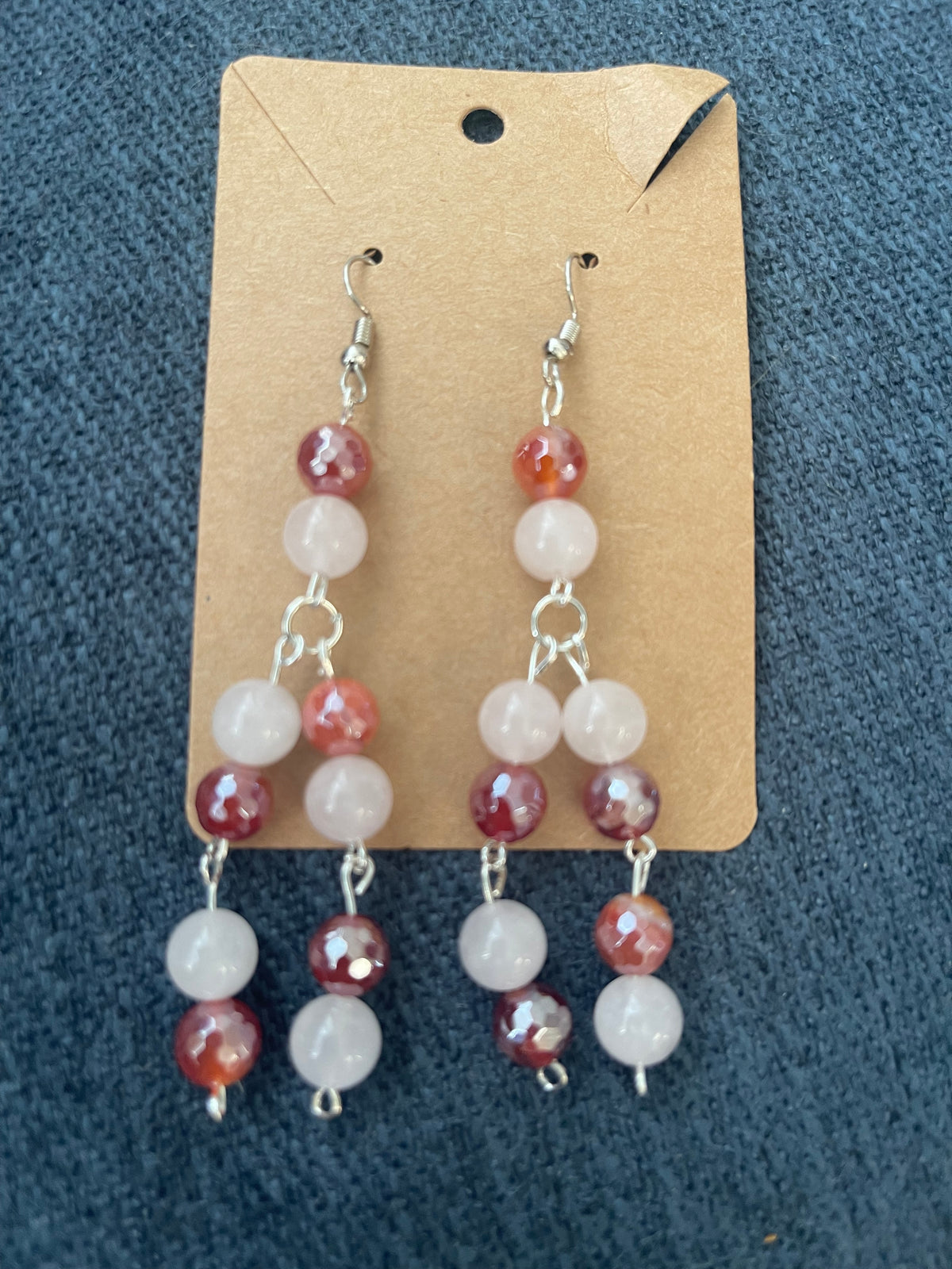 Rose quartz and fire agate beaded necklace and earrings set