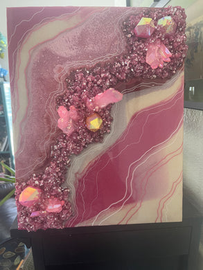 Pink Aura Quartz Crystal resin geode Painting