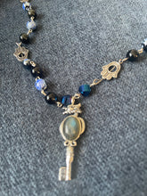 Load image into Gallery viewer, Obsidian and blue agate with Hamsa necklace and earrings set