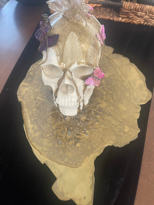 Resin skull decor with butterflies