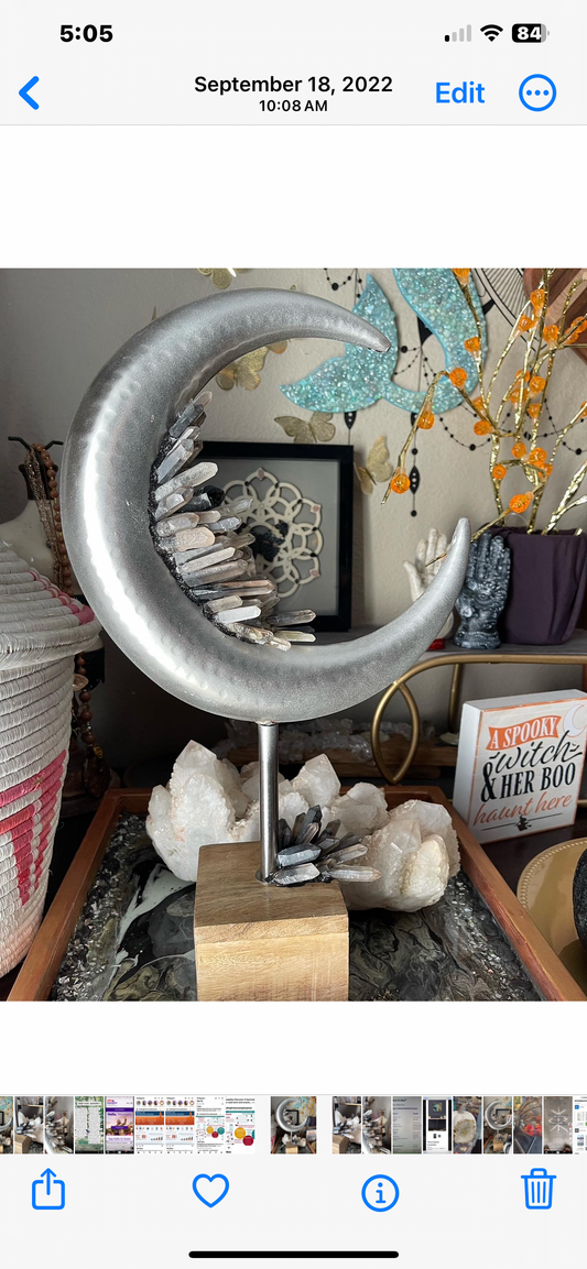 Smoky quartz Moon on Stand