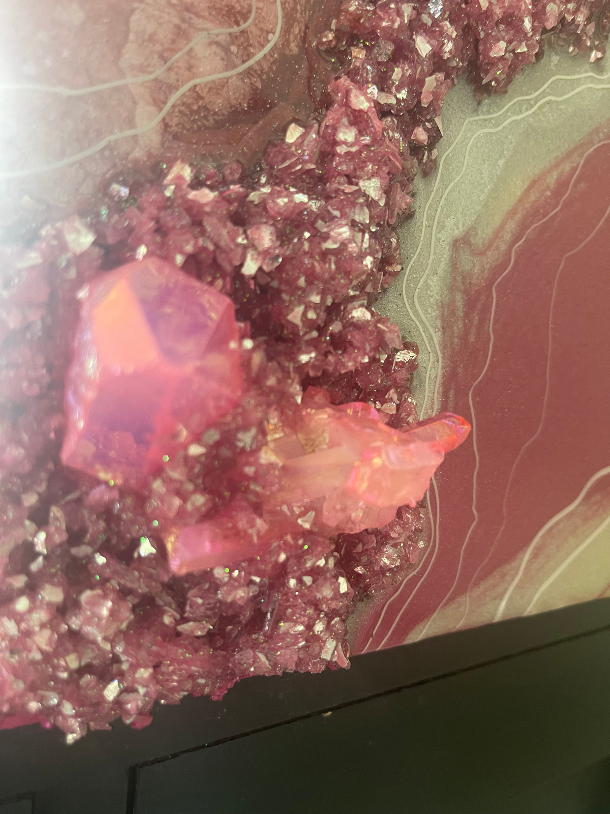 Pink Aura Quartz Crystal resin geode Painting