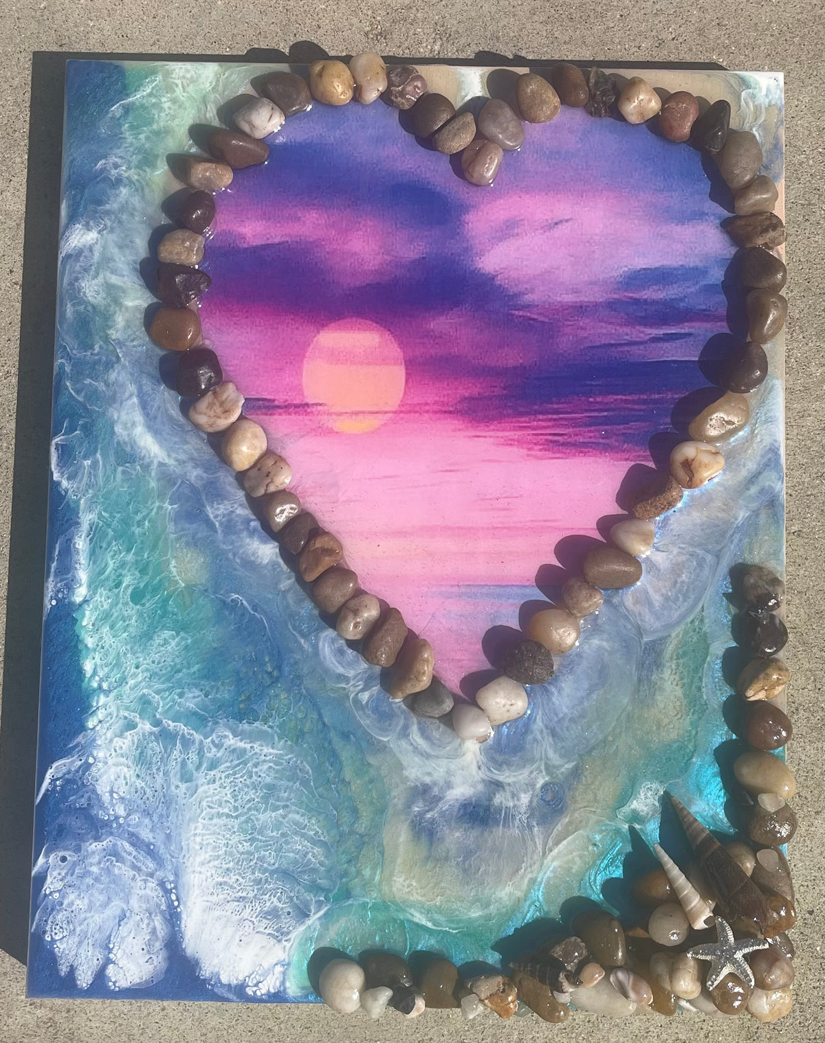 Ocean pour Heart Sunset painting
