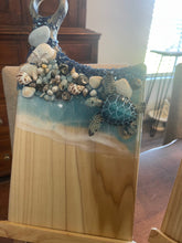 Load image into Gallery viewer, Turtle ocean resin cheeseboard class $65 size board (18”x10”) May 25