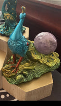 Load image into Gallery viewer, Peacock sphere stand and Amethyst sphere