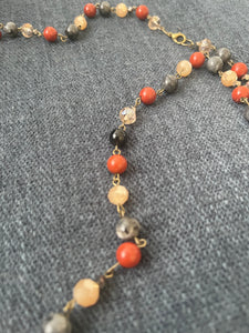 Red Jasper,larvakite Crystal necklace and earring set