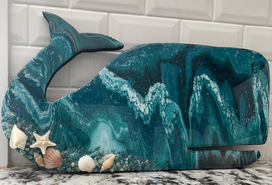 Resin and crystal embellished wood Whale