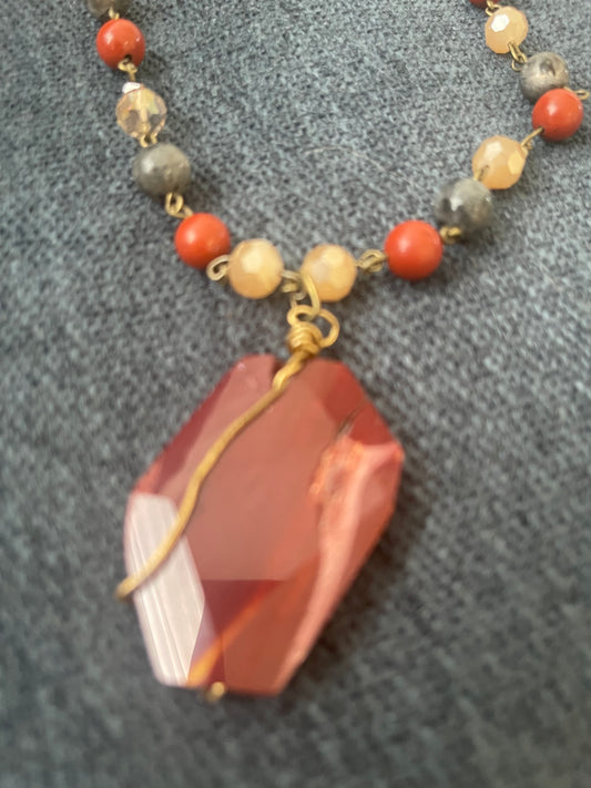 Red Jasper,larvakite Crystal necklace and earring set