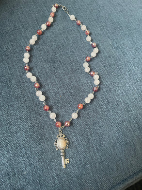 Rose quartz and fire agate beaded necklace and earrings set