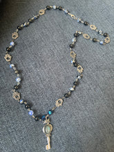 Load image into Gallery viewer, Obsidian and blue agate with Hamsa necklace and earrings set