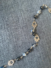 Load image into Gallery viewer, Obsidian and blue agate with Hamsa necklace and earrings set