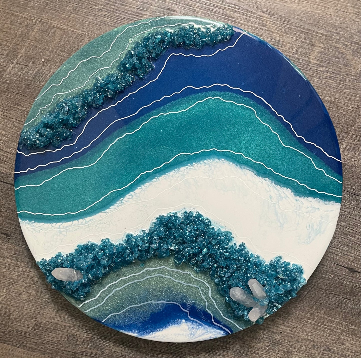 Clear quartz crystal resin geode painting