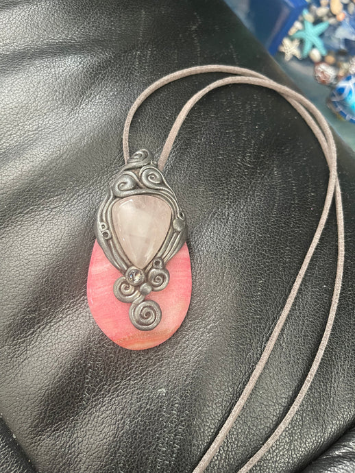 Rhodochrosite and Rose quartz Pendant