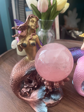 Bronze Mermaid and Rose quartz sphere