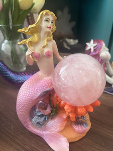 Pink Blonde Mermaid with Rose quartz sphere