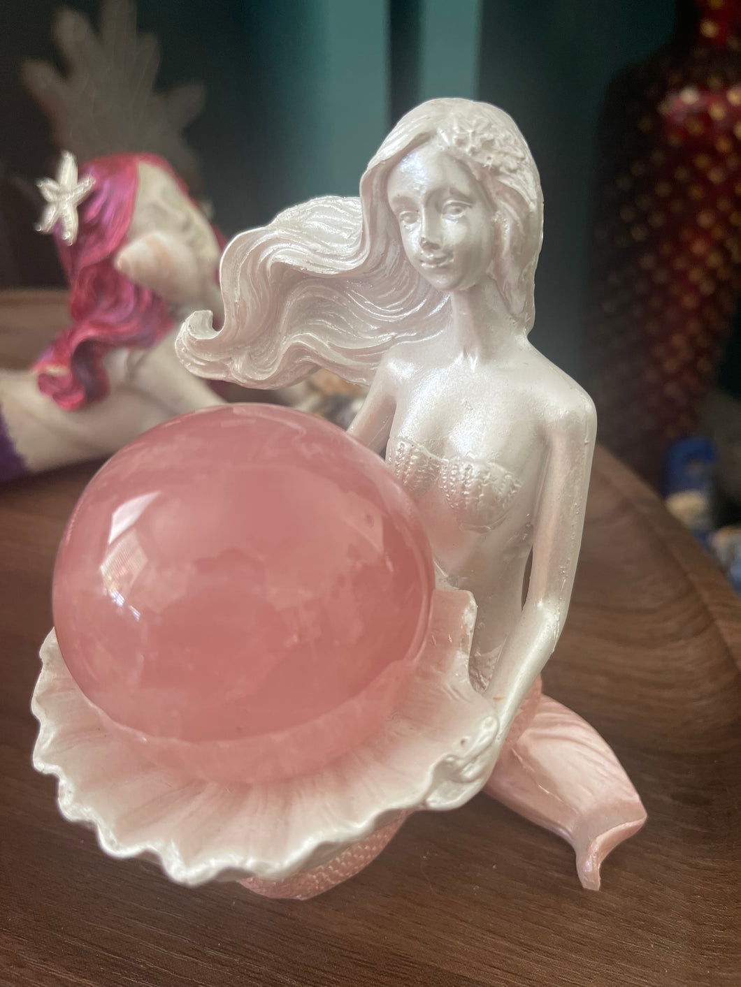 White and Pink Mermaid with Rose quartz sphere