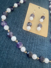 Load image into Gallery viewer, Amethyst and rose quartz necklace and earrings set