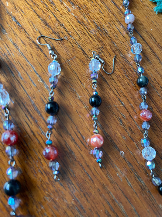 Obsidian and sparkly bead necklace and earring set