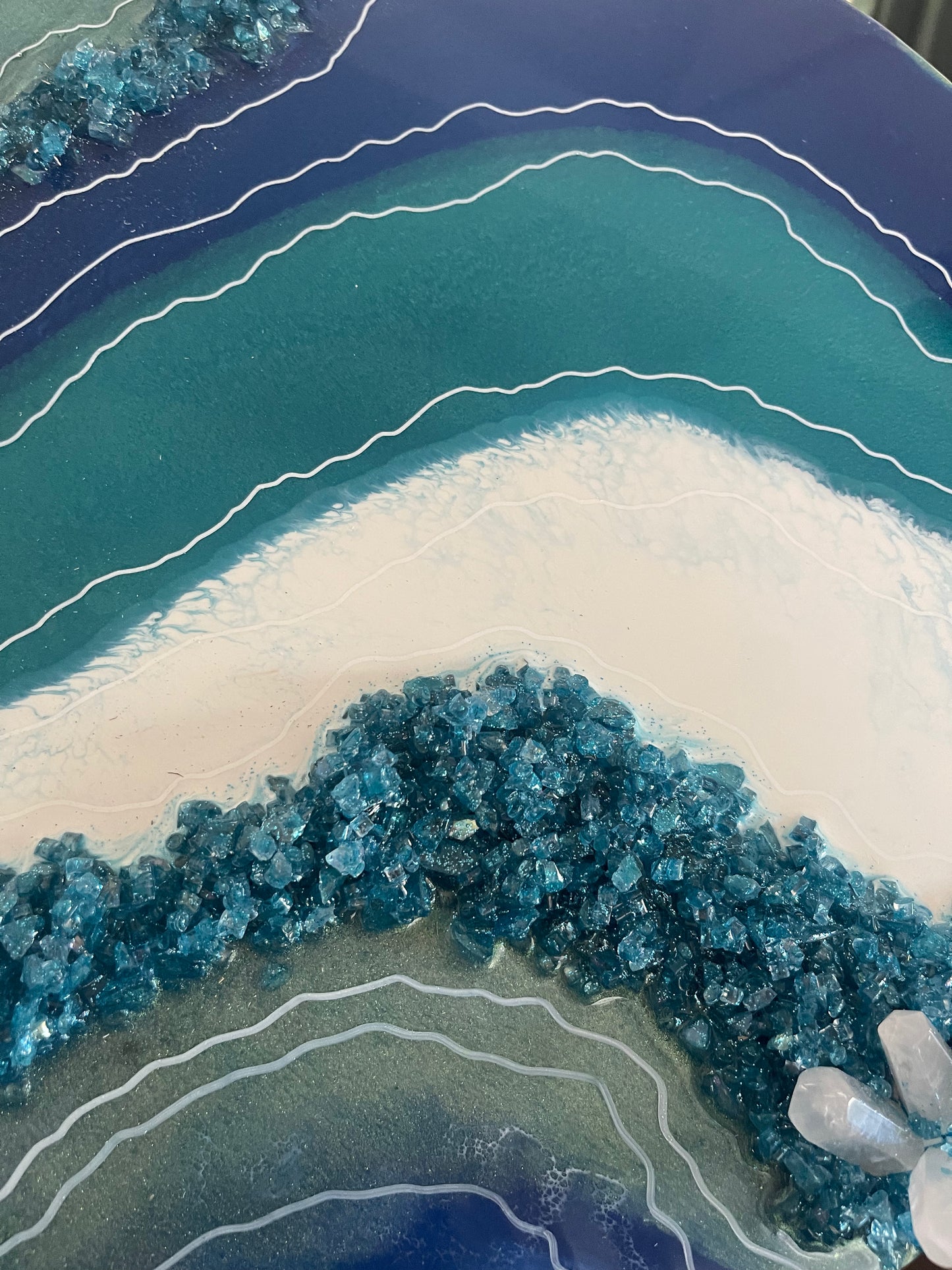 Clear quartz crystal resin geode painting