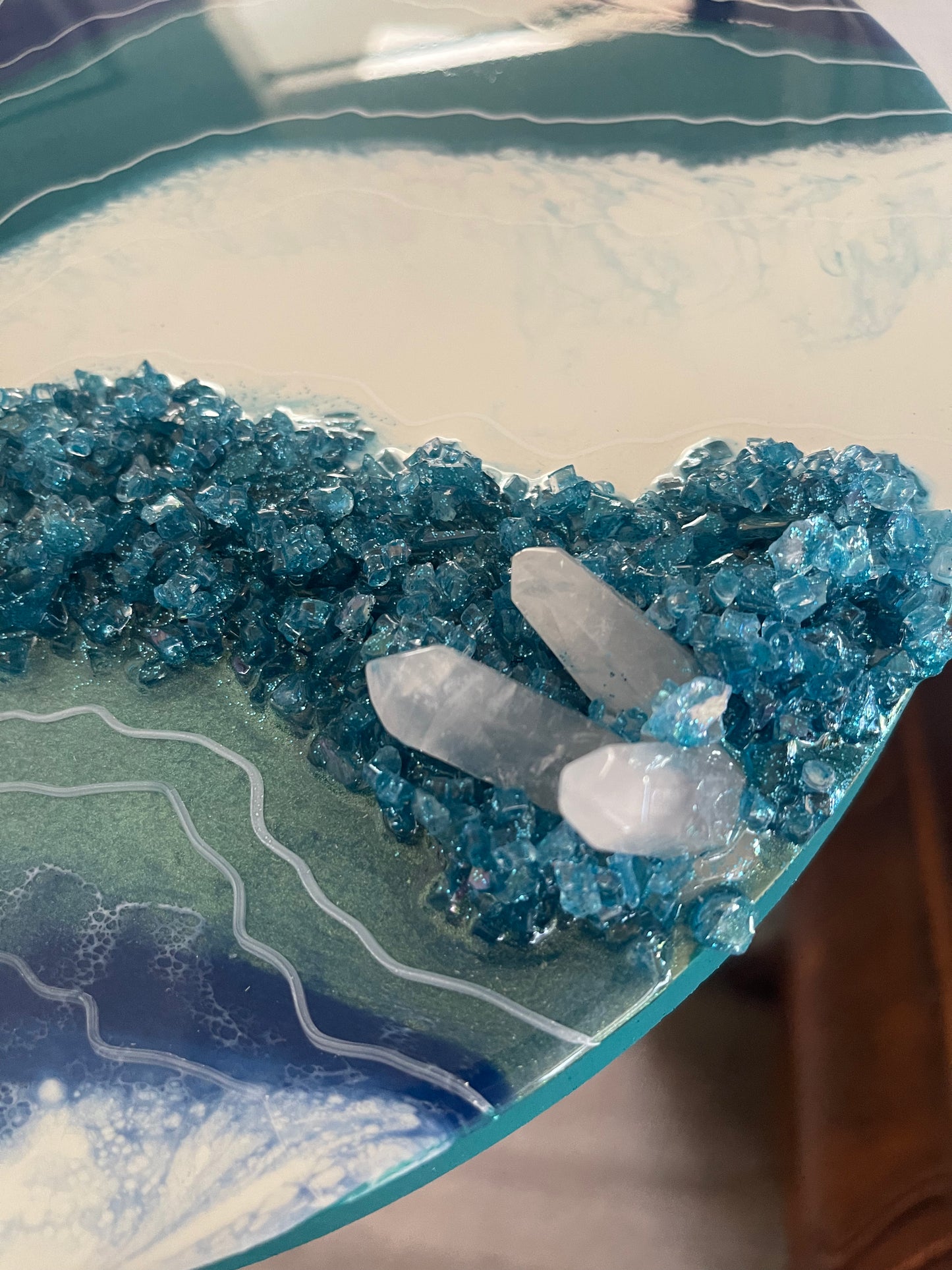 Clear quartz crystal resin geode painting