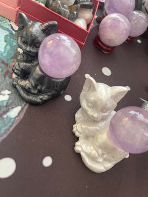 Kitty sphere holder and amethyst crystal sphere