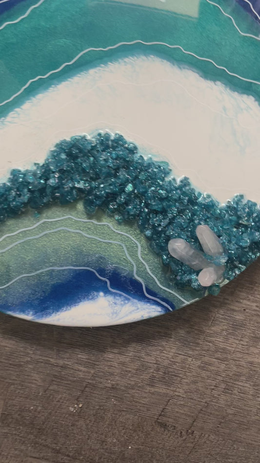 Clear quartz crystal resin geode painting