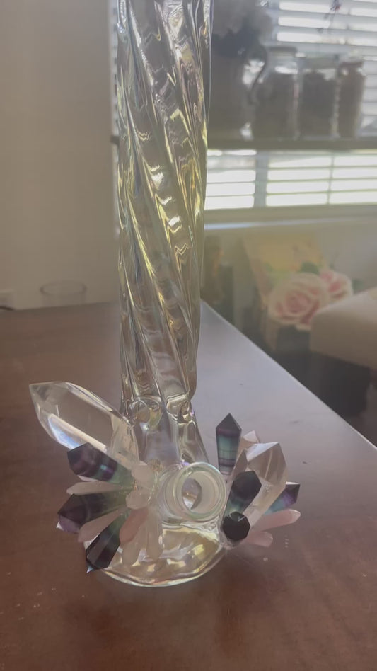 Fluorite and Clear Quartz Crystal bong