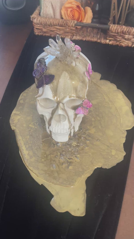 Resin skull decor with butterflies