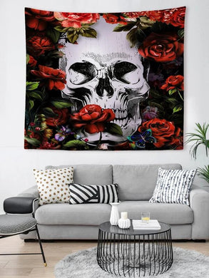 Tapestry Red Rose Skull