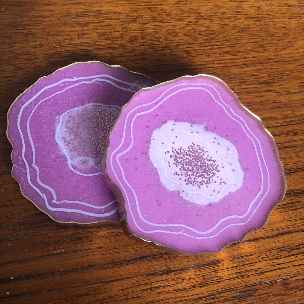 Pink and white resin coasters