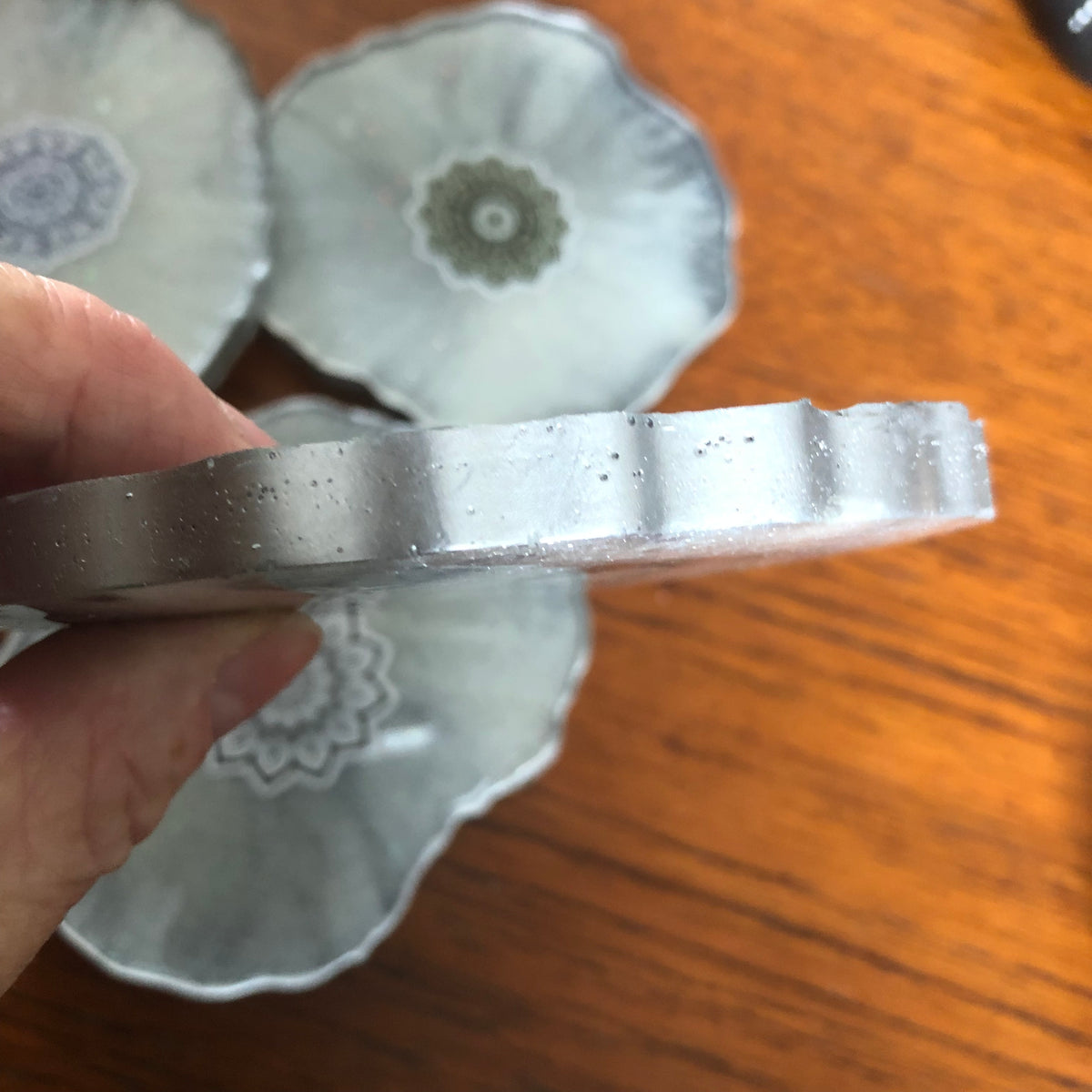 Silver Mandala resin coasters