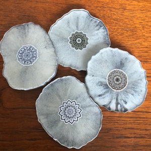 Silver Mandala resin coasters