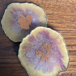Gold and copper resin coasters