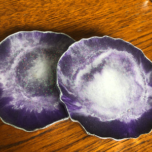 Purple and white resin coasters