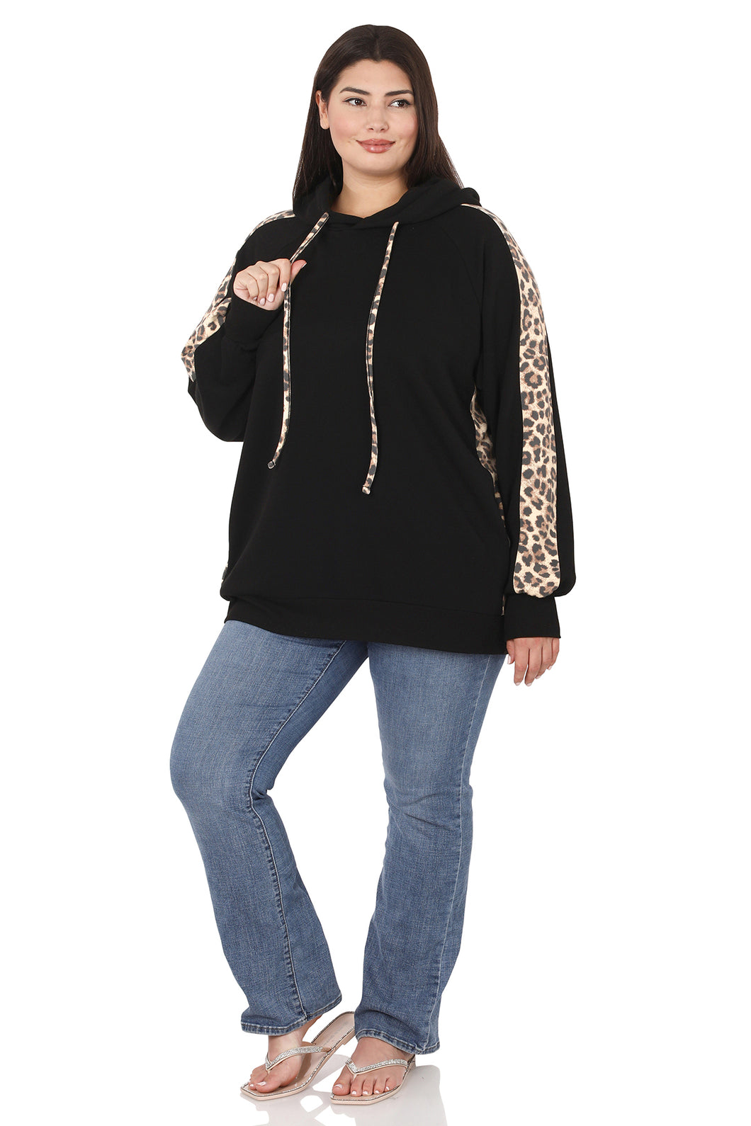 Long Sleeve Leopard Sweatshirt Black Size 3X