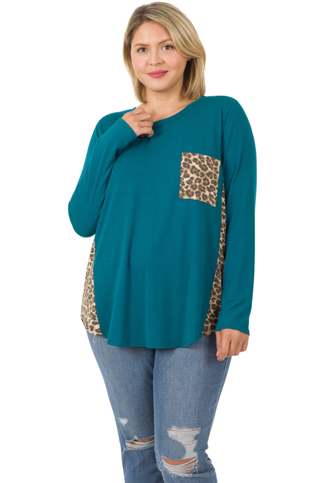Long Sleeve Leopard Shirt Teal Size S