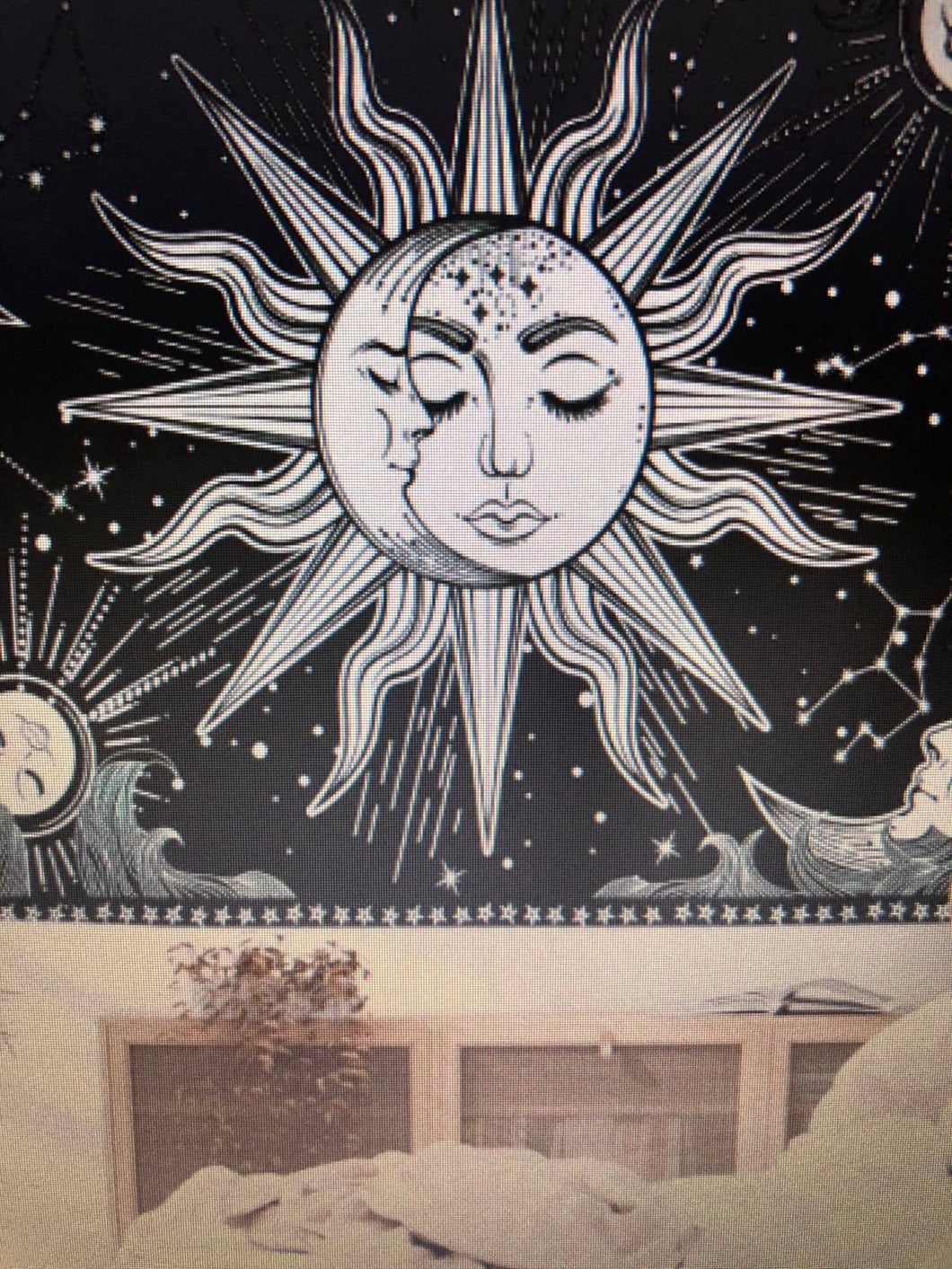 Sun and Moon Tapestry Black and White