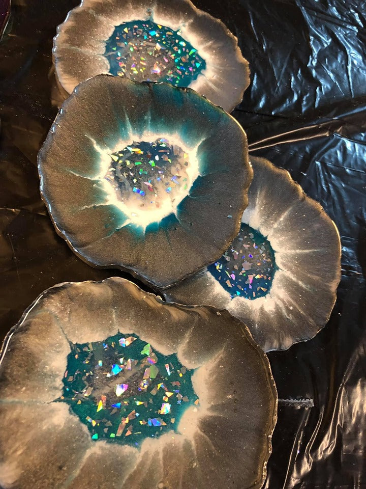 Teal Resin Coasters