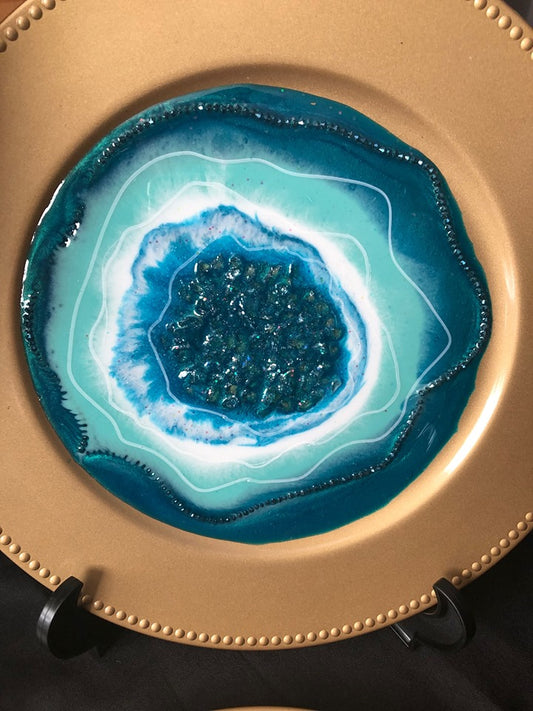 Teal geode platter