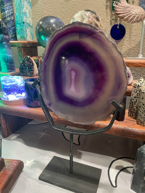 Purple Agate slab in stand