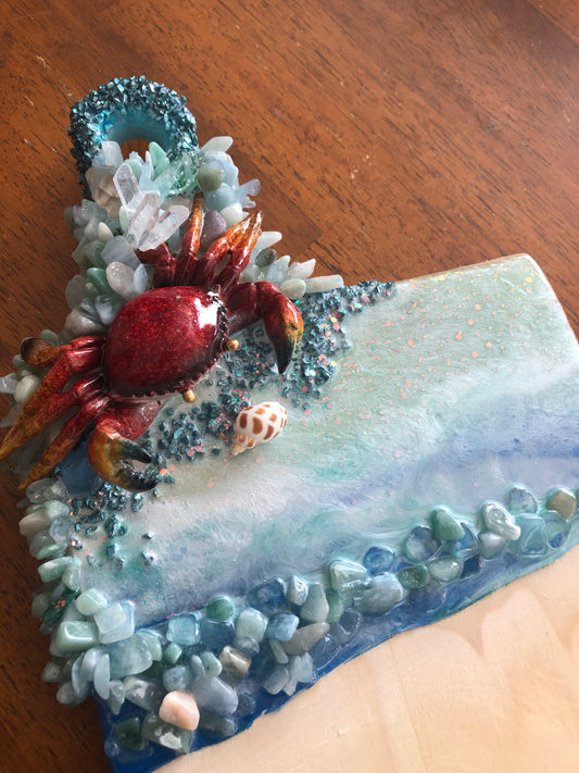 Crab and crystal resin cheeseboard