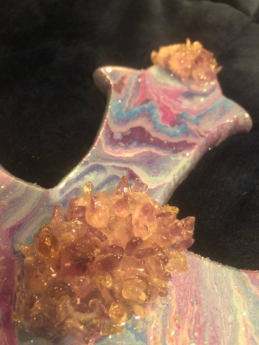 Amethyst flower resin Wood Cross
