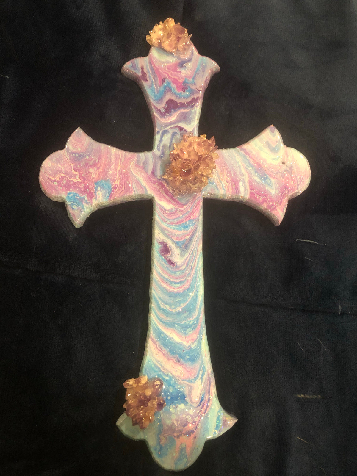 Amethyst flower resin Wood Cross