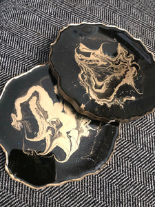 Black and gold resin coasters